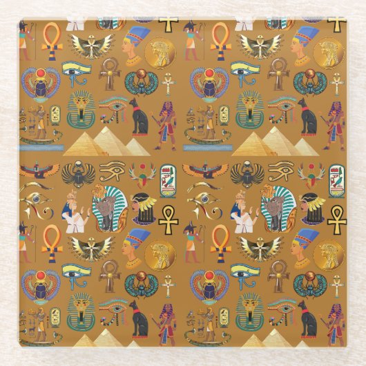 古代エジプトの象形文字 – パターン象形文字 ガラスコースター (正面)