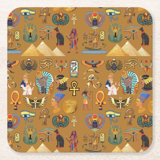 古代エジプトの象形文字 – パターン象形文字 スクエアペーパーコースター (正面)