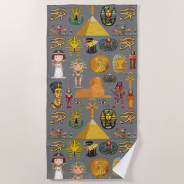 古代エジプトの象形文字 – パターンPharaoh ビーチタオル