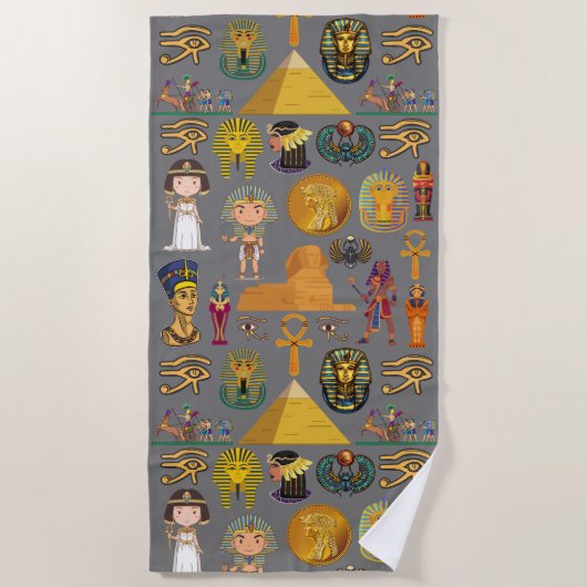 古代エジプトの象形文字 – パターンPharaoh ビーチタオル (正面)