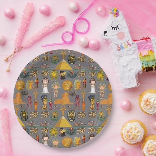 古代エジプトの象形文字 – パターンPharaoh ペーパープレート (パーティー)