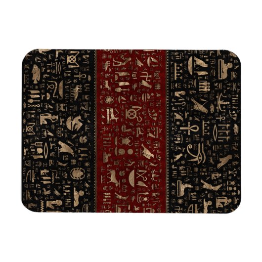 古代エジプトの象形文字 – ブラックレッドレザー マグネット (横)