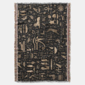 古代エジプトの象形文字 – 黒と金ゴールド スローブランケット (正面縦)