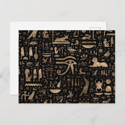 古代エジプトの象形文字 – 黒と金ゴールド ポストカード (正面/裏面)