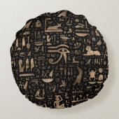 古代エジプトの象形文字 – 黒と金ゴールド ラウンドクッション (裏面)