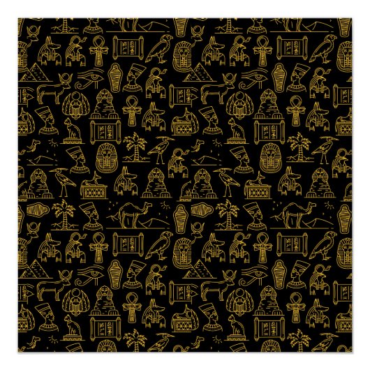 古代エジプトの象形記号パターン ポスター (正面)