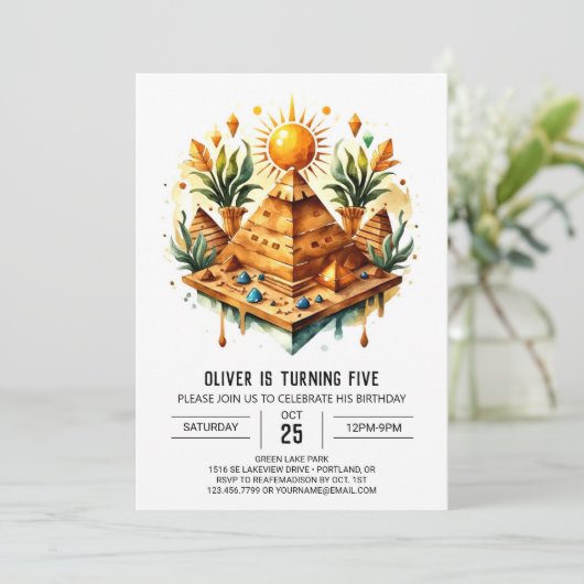 古代エジプトシックエレガントピラミッド誕生日 招待状 (スタンド正面)