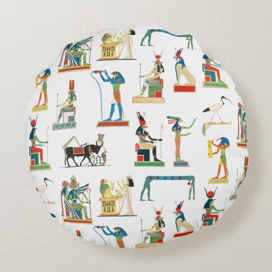 古代エジプトヴィンテージエジプト模様 ラウンドクッション (裏面)