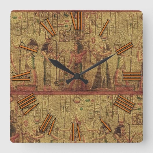 古代エジプト寺院の壁画 スクエア壁時計 (正面)