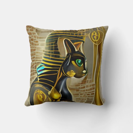 古代エジプト猫の女神バステットAIアート クッション (裏面)
