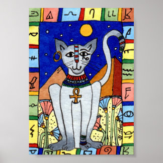 古代エジプト猫ミニフォークアート ポスター