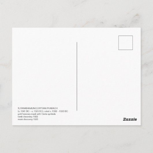 古代エジプト王トゥタンカームン金ゴールド埋葬マスク ポストカード (裏面)
