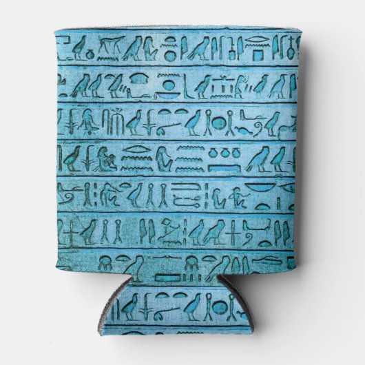 古代エジプト絵文字ブルークーラーボックス 缶クーラー (正面)