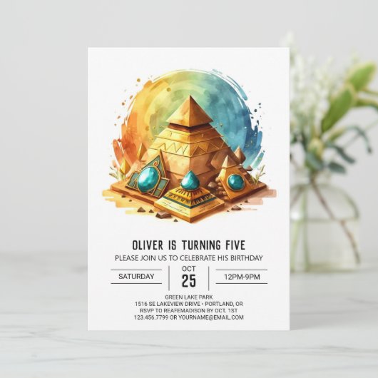 古代エジプト編集可能ピエレガントラミッド誕生日 招待状 (スタンド正面)
