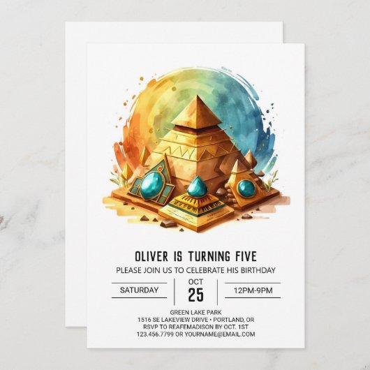 古代エジプト編集可能ピエレガントラミッド誕生日 招待状 (正面/裏面)