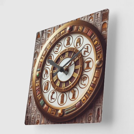 古代エジプト美術の背景 スクエア壁時計 (傾斜)