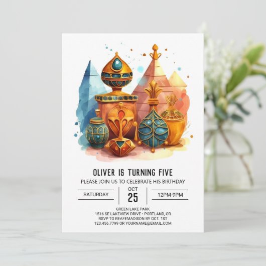 古代エレガントエジお洒落プトのピラミッド誕生日 招待状 (スタンド正面)