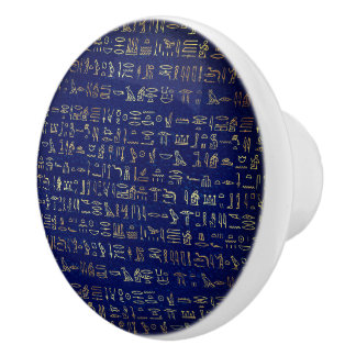 古代エレガントエジプトの象形文字フェイク金ゴールド青 セラミックノブ
