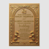 古代エレガントエジプト金ゴールド結婚ズ ベラム紙招待状 (正面)