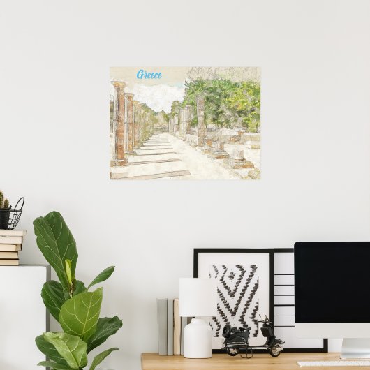 古代オリンピア遺跡のスケッチのポスター – ギリシャ ポスター (ホームオフィス)