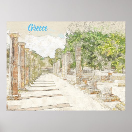 古代オリンピア遺跡のスケッチのポスター – ギリシャ ポスター (正面)