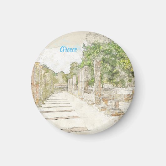 古代オリンピア遺跡スケッチ磁石ヴィンテージデコール マグネット (正面)