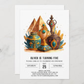 古代カスタムエジプトのピラミッモダンド誕生日 招待状 (正面/裏面)