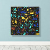 古代カラフルエジプトの象形文字パターン キャンバスプリント (インサイチュ (ウッドフロア))