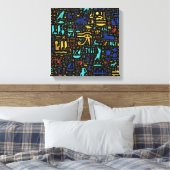 古代カラフルエジプトの象形文字パターン キャンバスプリント (インサイチュ (寝室))