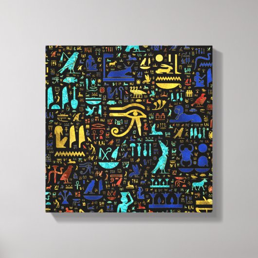 古代カラフルエジプトの象形文字パターン キャンバスプリント (正面)