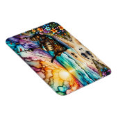 古代カラフル難破船ビーチの花と空 マグネット (右側)