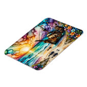 古代カラフル難破船ビーチの花と空 マグネット (左側)