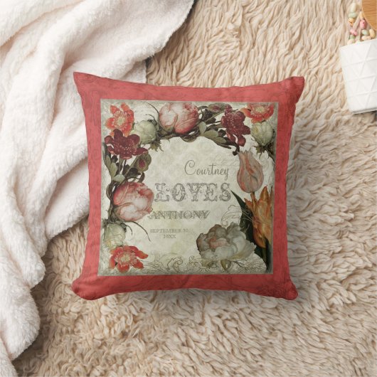 古代ガーデンヴィンテージフローラチューリップバラヘルボア クッション (ブランケット)