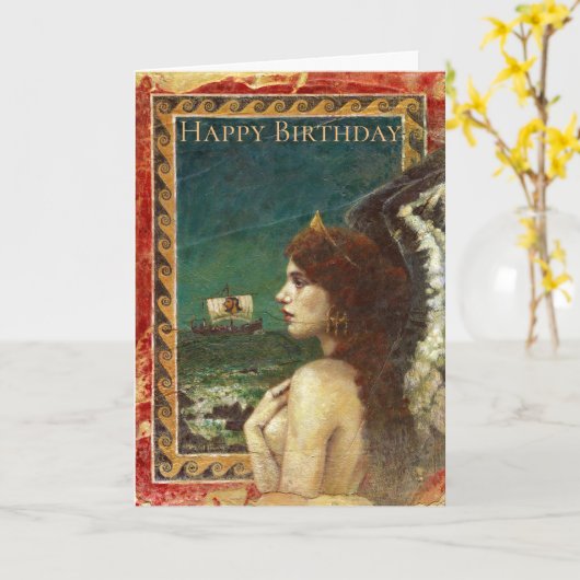 古代ギリシャのサイレン誕生日カード カード (黄色い花)