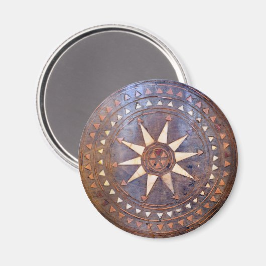 古代ギリシャのシンボル木材の民族的な太陽のモチーフを彫った マグネット (正面/裏面)
