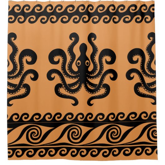 古代ギリシャのタコ、波のパターン シャワーカーテン (正面)