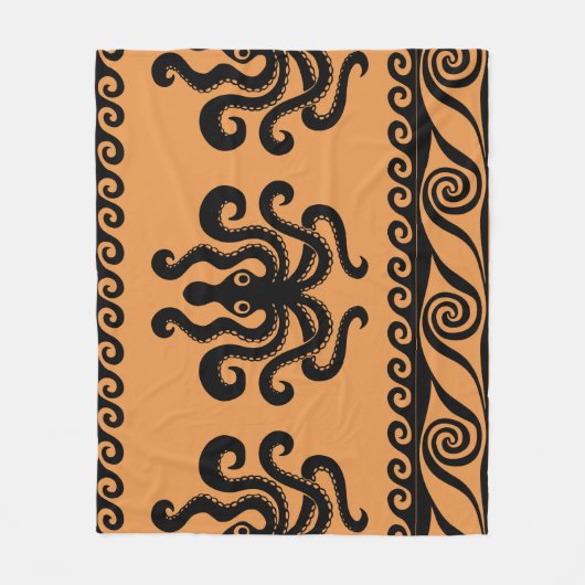 古代ギリシャのタコ、波のパターン フリースブランケット (正面)