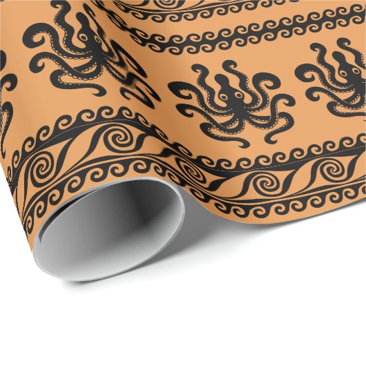 古代ギリシャのタコ、波のパターン ラッピングペーパー (ロールコーナー)