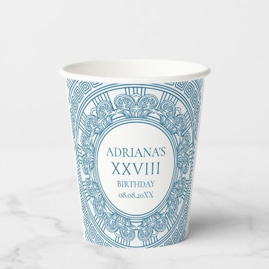 古代ギリシャのトガパーティーテーマと青いパターン 紙コップ (裏面)
