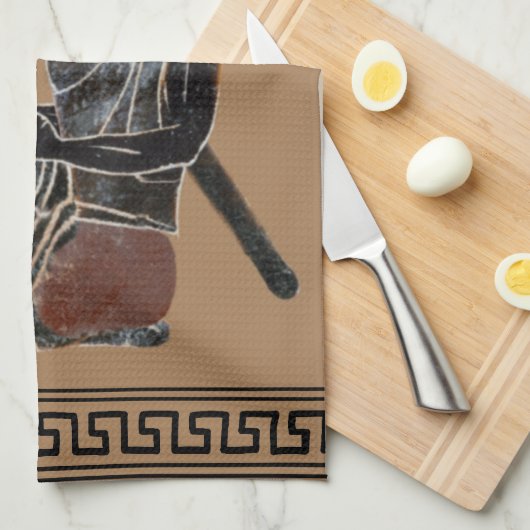 古代ギリシャのホプライトがヘルメットを見て キッチンタオル (四つ折り)