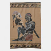 古代ギリシャのホプライトがヘルメットを見て キッチンタオル (縦)