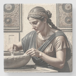 古代ギリシャのモザイク女性 ホームデコレーション ストーンコースター