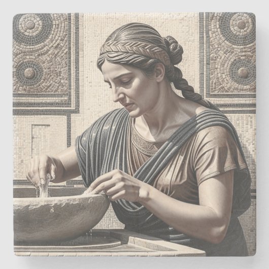 古代ギリシャのモザイク女性 ホームデコレーション ストーンコースター (正面)