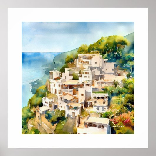 古代ギリシャの山側の村の水の色 ポスター (正面)