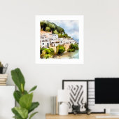 古代ギリシャの山側の村の水の色 ポスター (ホームオフィス)