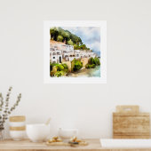 古代ギリシャの山側の村の水の色 ポスター (キッチン)