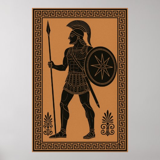 古代ギリシャの戦士 – ブラック姿陶器スタイル ポスター (正面)