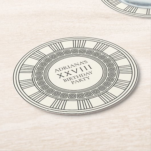 古代ギリシャまたはローマをテーマにした誕生日パーティー ラウンドペーパーコースター (アングル)