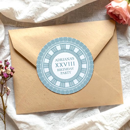 古代ギリシャをテーマにした青いパターンのパーティー ラウンドシール