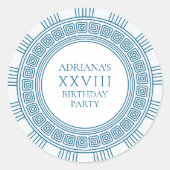 古代ギリシャをテーマにした青い模様のパーティー ラウンドシール (正面)